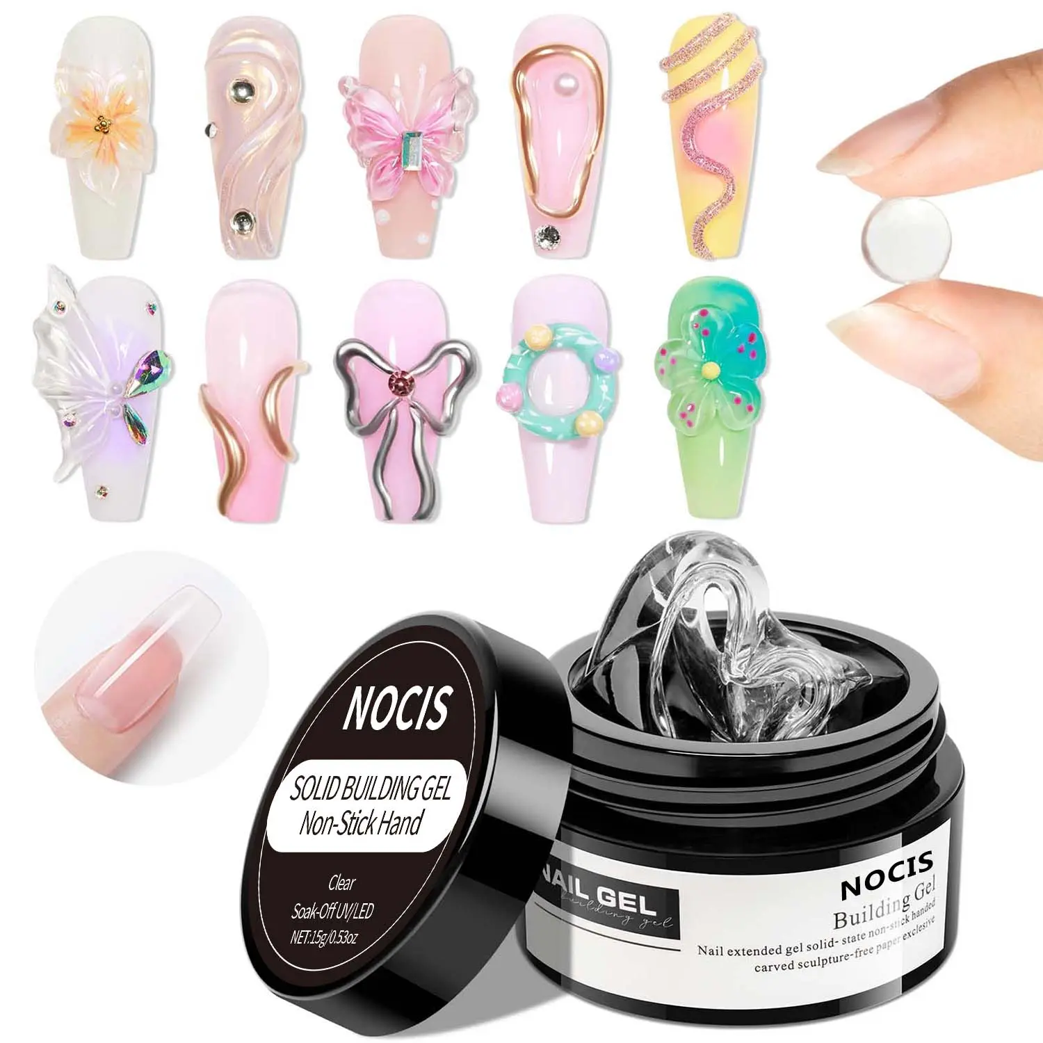 Non-Stick Hand Nail Extension Gel - clear, Quick Build Builder for DIY Manicures & Pedicures, Alcohol-Free, Gel Nail Art, Nail Supplies, Nail Products, Extend Gel