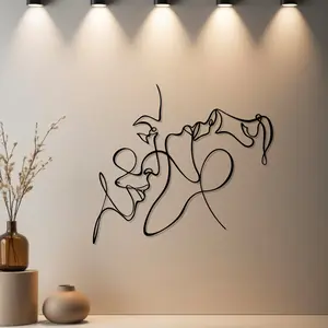 1pc Abstract Line Art Metal Wall Art, Abstract Line Art Statue Mural with Powder-Coated Finish - Ideal Gift for Housewarming & Autumn Decor & Bridal Shower & Anniversary & Wedding & Valentine's Day (Home Decor) - Metal Wall Sculptures for B