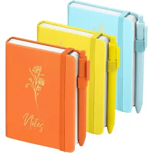 3 Pack Pocket Journaling Notebooks, A6 Small Notebook For Note Taking Journaling Notebooks Journals For Writing Mini Note Pads With Pen Holder 120 Pages 100 GSM Thick Paper(Orange, Yellow, Mint)