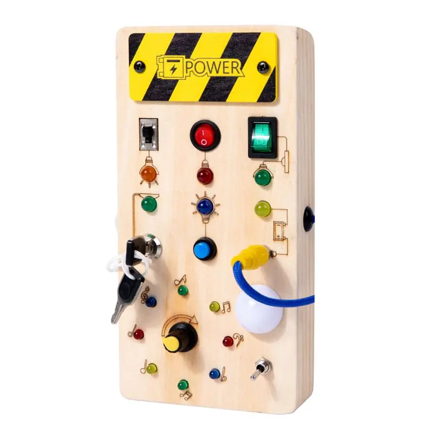 Wooden LED Busy Board with Led Lights, Montessori Sensory Learning Toy, Educational Musical Note Circuit Board Toy for Kids, Ideal Birthday Gift and School Supplies