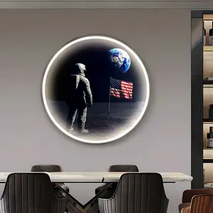 [Moon Style] Wall Lamp, Adjustable Black Wall Light, Moon Landing Theme, with Remote Control, LED Wall-Mounted Light Fixture, Indoor Wall Decorative Light, Suitable for Living Room, Bedroom, Hallway