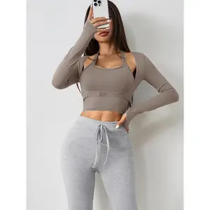 D1022-3 Cross-Border Sports Fitness Running Training Pullover with Neck Design, Slim Fit Seamless Chest Pads, Shockproof Long Sleeve Yoga Outfit. staud k sleepwear couples Gothic Ruffle Christmas Dress Cropped Rhinestone Graphic T-Shirt april outfit ho