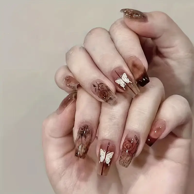 24pcs Transparent Ballet Press-On Nails with 1pc of Adhesive Tape & 1 Nail File, Nail Polish