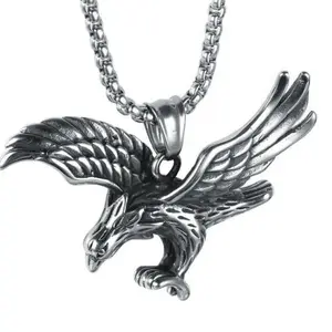 Mens Boys Stainless Steel Biker Eagle Hawk Bird Pendant Necklace For Men