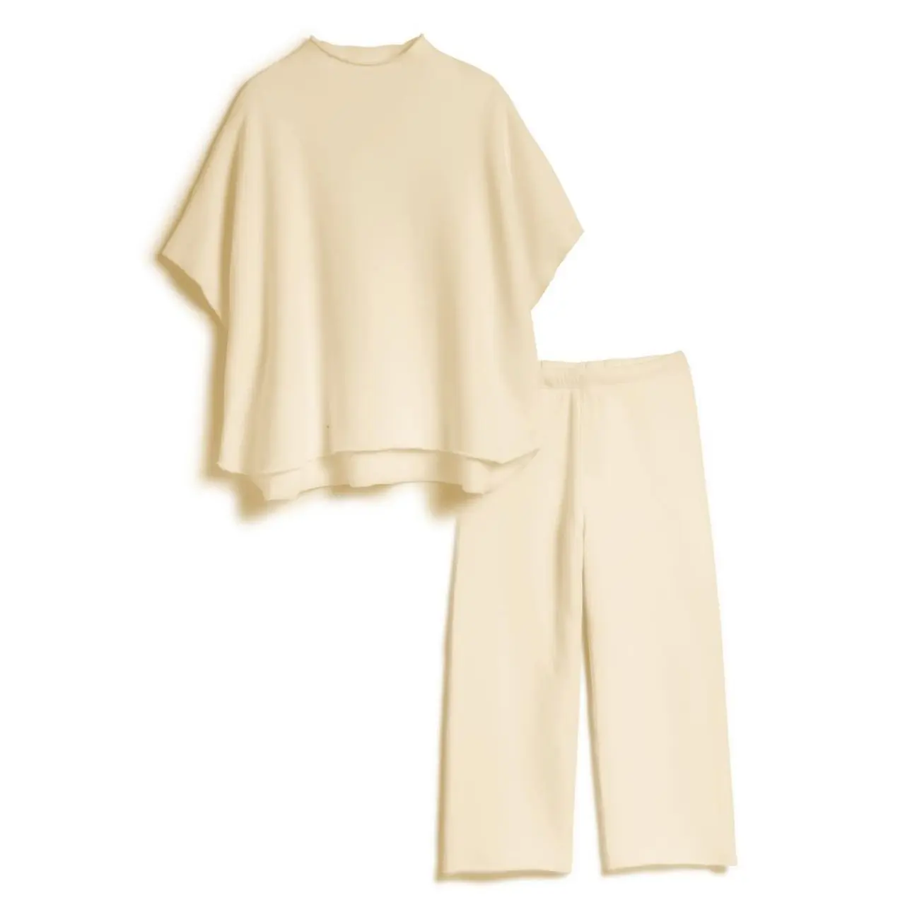 Songling Women's Two Piece Outfits Batwing Short Sleeve Mock Neck Capelet Pullover Top Wide Leg Pants Lounge Sets Tracksuits Casual High Waist Elastic Solid