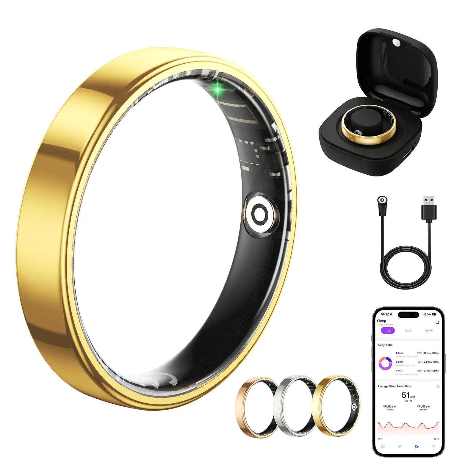 SEENDA Wearable Bluetooth Smart Ring, Unisex Heart Health Fitness Tracker with Blood Oxygen Monitor, Sleep Monitor, Waterproof Design & Long-Lasting Battery