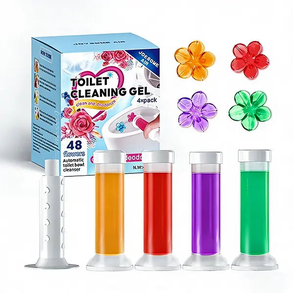 Flower-Shaped Scented Toilet Cleaning Gel - 4-in-1 Air Freshener, Powerful Odor Eliminator, Long Lasting Fragrance for Toilet & Bathroom