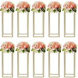 31.5inch/80cm Metal Vase Stand, 10Pcs Gold, Solid Color, Rectangle Modern Round Rectangular, Detachable, Multipurpose, Holds Water, Vase Stand for Wedding, Party, Event Decorations Ornaments Decorating Flower Design Ceremony Rose