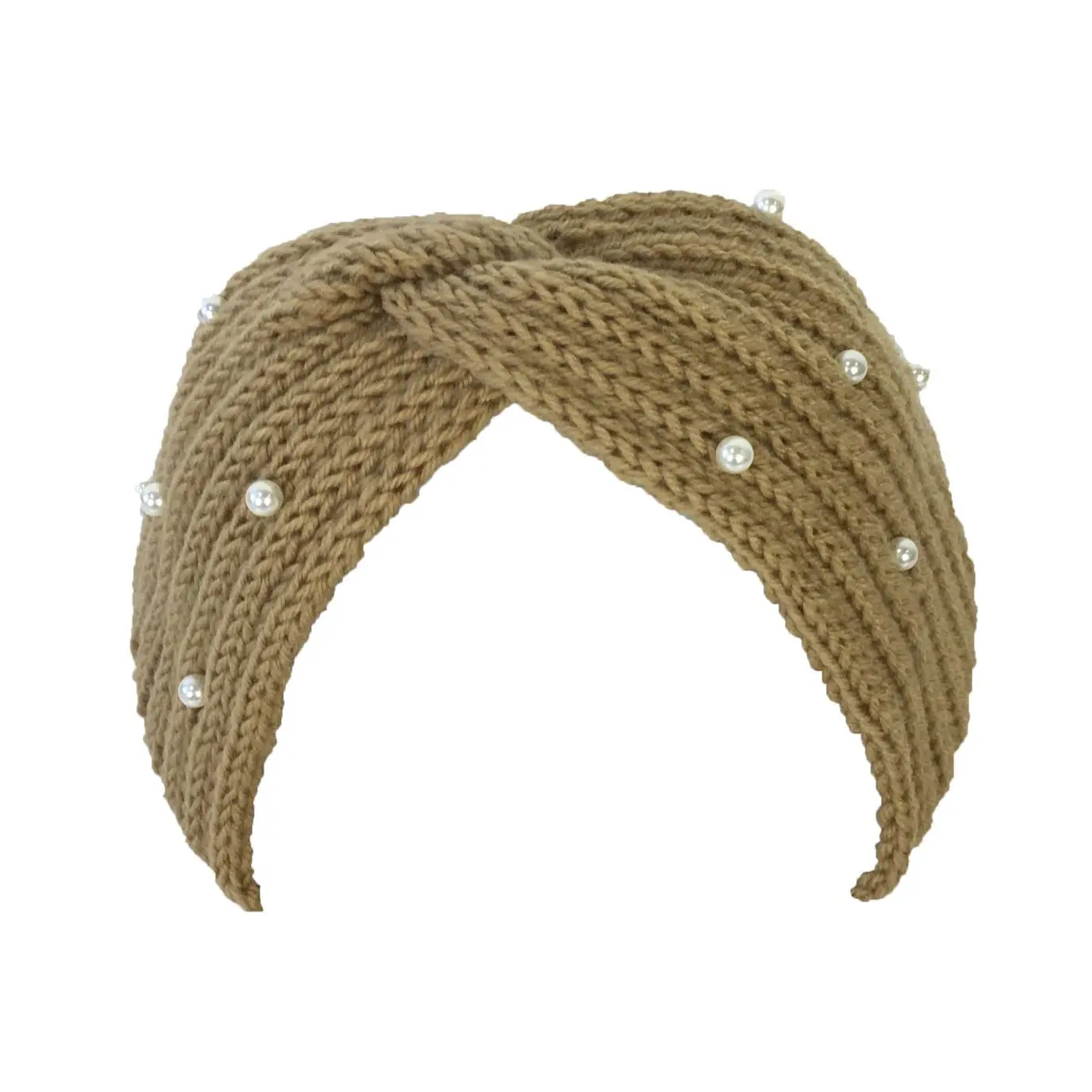 Fashion Culture Women's Chunky Knit Twist Front Headband with Faux Pearl Accents, Wide Ear Warmer for Casual Daily Wear, Casual Wear, Faux Pearls, Female, Headband Shape