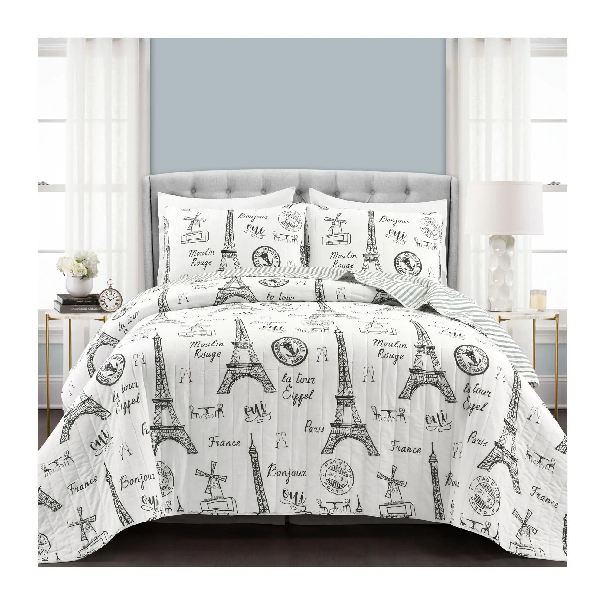 Lush Decor Paris Bonjour Reversible Cotton KG Quilt Lush Decor Paris Bonjour Reversible Cotton KG Quilt