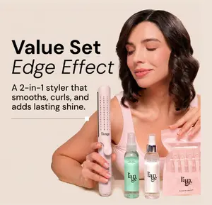 L'ANGE HAIR - Edge Effect Value Set - Le Duo Edge 360° Airflow Titanium Styler, Salt + Séa Texturizing Spray 4oz, Thermal Magique Heat & Humidity Tamer 4oz, Alligator Hair Clips Flawless, Selfcare, Heat-Safe, Hair Tools, Airflow Styler