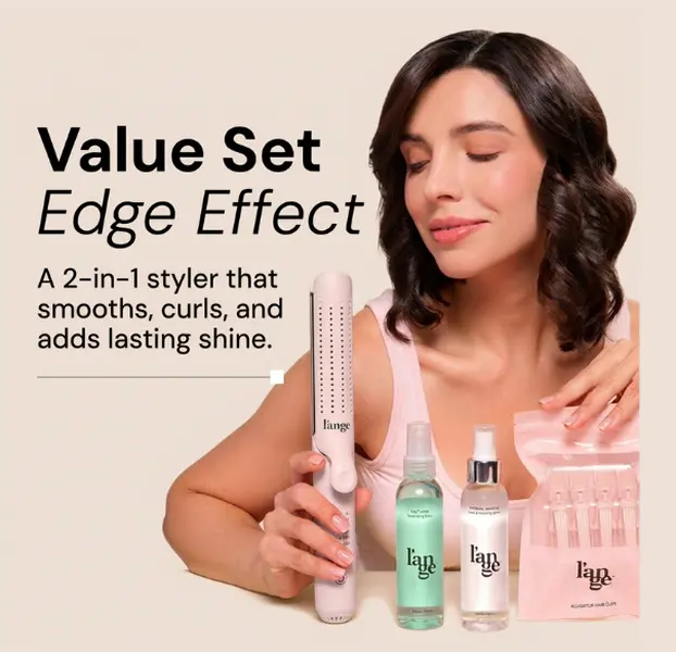 L'ANGE HAIR - Edge Effect Value Set - Le Duo Edge 360° Airflow Titanium Styler, Salt + Séa Texturizing Spray 4oz, Thermal Magique Heat & Humidity Tamer 4oz, Alligator Hair Clips Flawless, Selfcare, Heat-Safe, Hair Tools, Airflow Styler