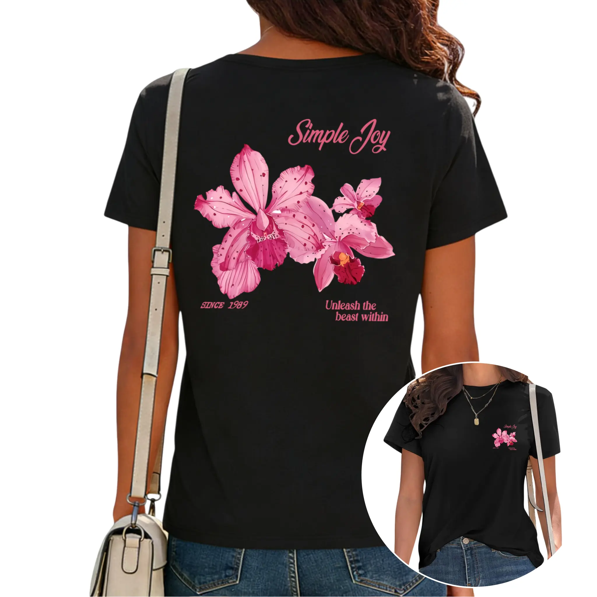 [100% Cotton]Vintage Pink Orchid Unleash The Beast Within Graphic Tee, 1989 Inspired T-Shirt