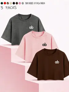 Youthful Cute Women's Short Crop Tee Set, Loose Fit Mid-Sleeve Design, Casual Trendy Letter Pattern, Perfect for Daily & Music Festivals, Crop Top