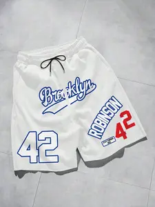 Men's Vintage Brooklyn Robinson 42 Athletic Shorts – Retro Baseball Graphic Print Athleisure Casual Shorts, Lightweight & Breathable Streetwear for Summer, Perfect for Going Out, Sports Game & Gym Fits