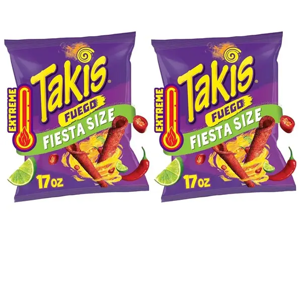 Takis Fuego 17 oz Fiesta Size Bag, Hot Chili Pepper & Lime Flavored Extreme Spicy Rolled Tortilla Chips (Pack of 2)