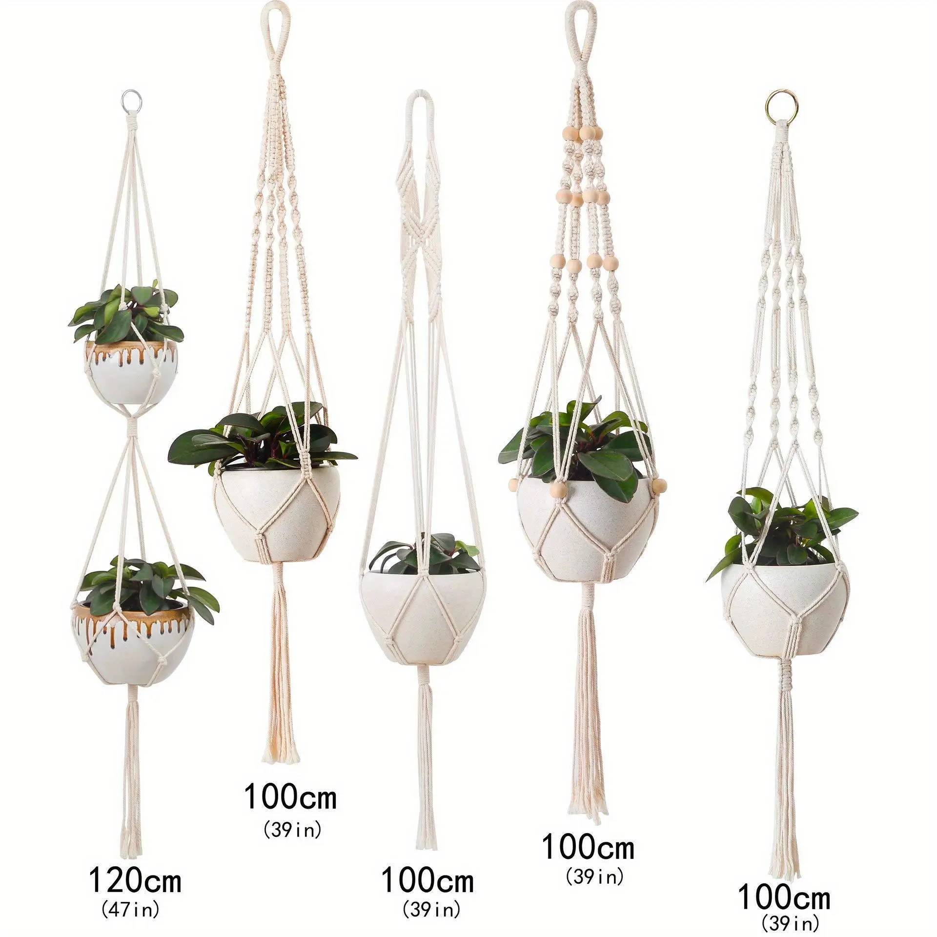 High Quality 5-Piece Macrame Plant Hangers Set - Includes Hooks, 5 Hooks for Indoor Plants, Outdoor Flower Pots, Home Supplies Organizer Storage Solution