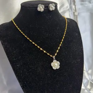 Stainless Steel Chain with Flower Pendant and Matching Earrings for Women Elegant Jewelry Set