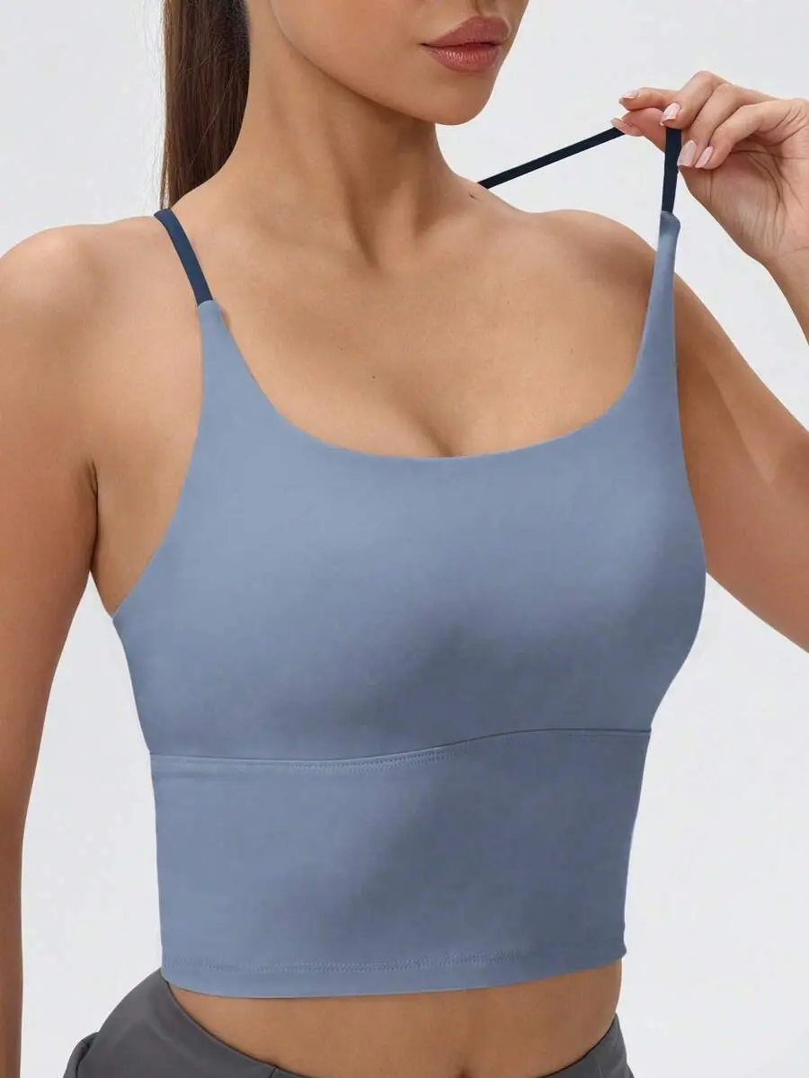 Women's Padded Sports Bra Top, Color Block Stretchy Yoga Camisole Summer