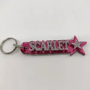 Personalized Name Keychain with Star – Custom Acrylic Key Ring with Background Color, Bag Tag, Backpack Charm, Gift for Kids, Teens, or Friends