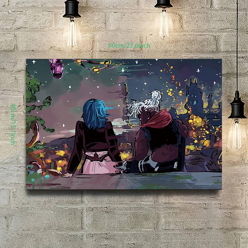 1pc Arcane Canvas Wall Art Poster - Frameless Fantasy Artwork Featuring Romantic Night Scene with Starry Sky & City Lights, Durable Home Decor for Living Room, Study, Bedroom - Perfect Gift for Fans, Wall Decor