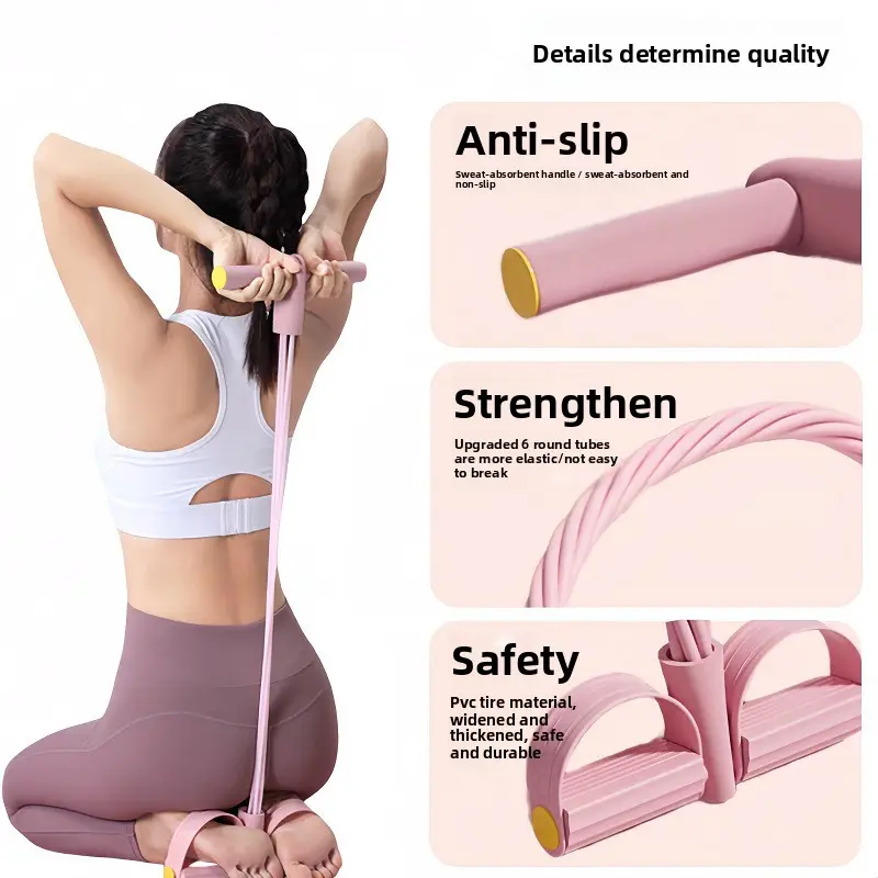 6-Strand Heavy Duty Abdominal Crunch Fitness Equipment – Leg & Core Workout, Sit-Up Assist, Home Gym Exercise, Non-Slip Foot Pedal & Resistance Bands (Portable)