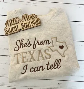 Little Miss Sweet Boutique She's from Texas Crewneck Sweater with Heart Design and Texas Outline