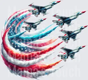 Thunderbirds Aerobatic Team Formation Flight with American Flag Smoke Trails