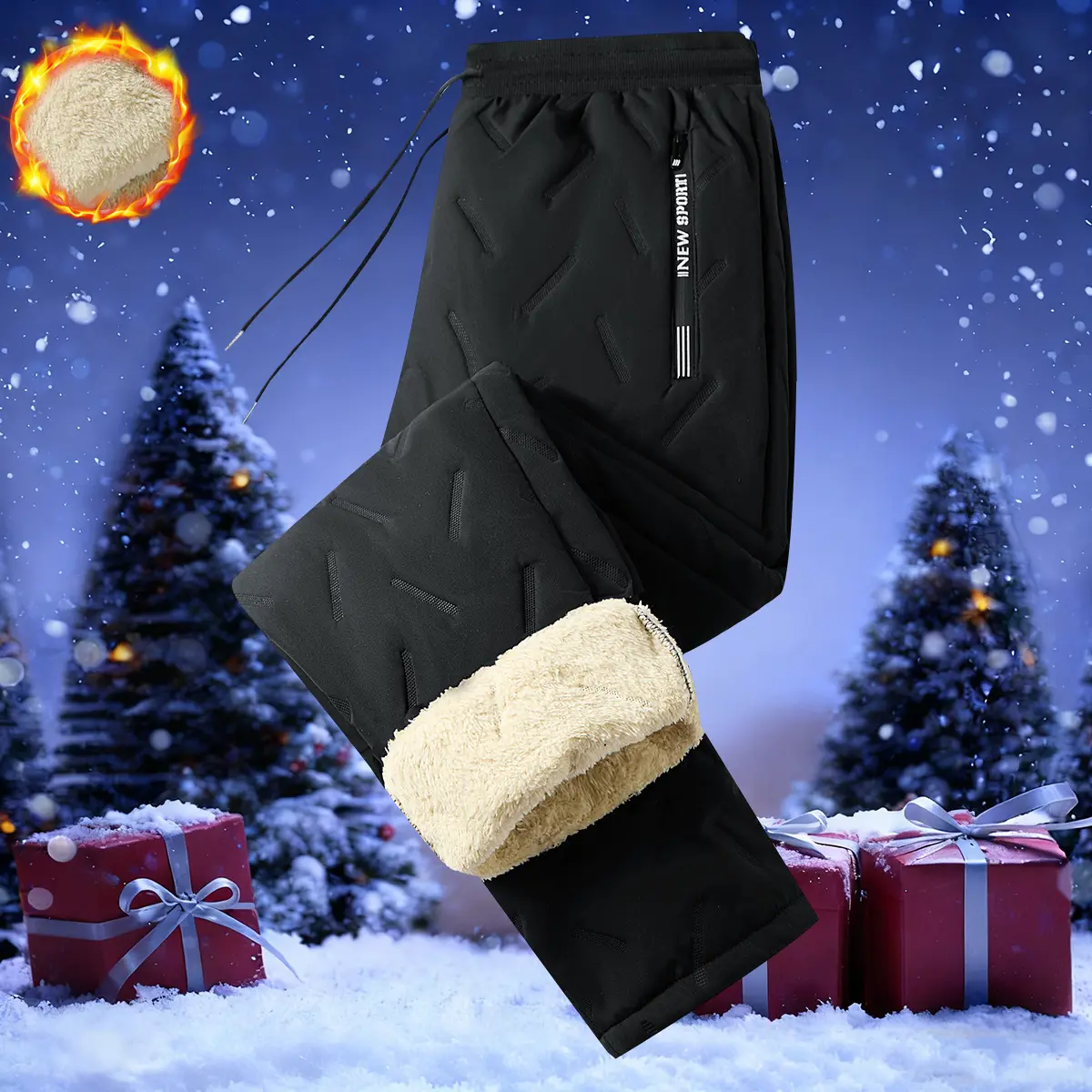 Men's Thickened Fleece-Lined Warm-Up Pants, Solid-Colored Weather-Resistant Windproof Trousers with Drawstring Waist, Adjustable Zipper Pockets, Soft Cozy Fabric for Home & Outdoor Running, Solid-Colored Men's Pants, Non-Transparent Men's Pants