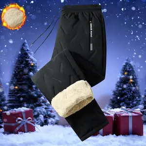 Men Women Thicken Winter Joggers Fleece Lined Warm Trousers Windproof Drawstring Waist Adjustable Zipper Pockets Solid Color Casual Home Outdoor Running Pants soft cozy fabric casual wear pant indoor sport