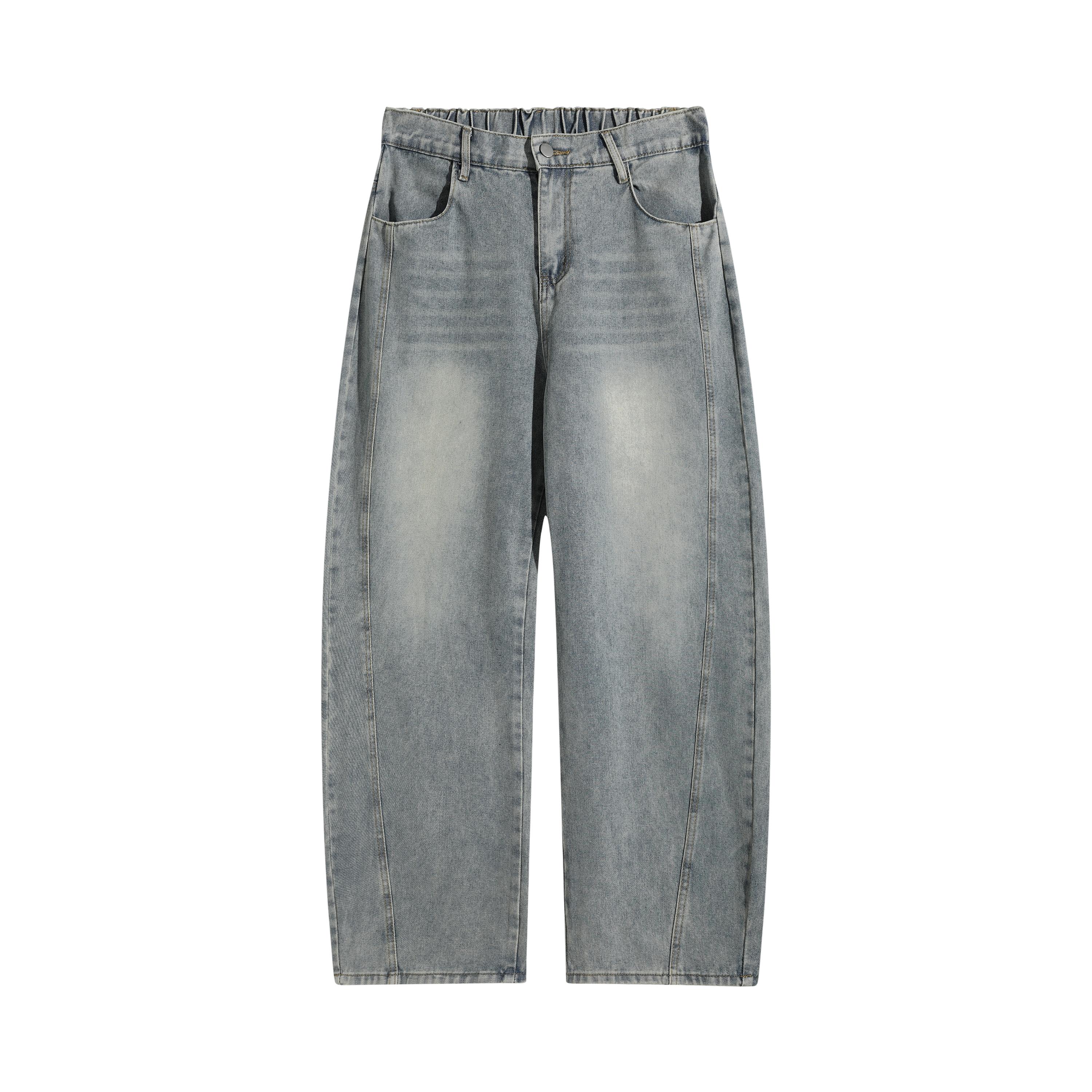 Men's Dark Gray Washed Plain Menswear Baggy Jeans - Elastic Waistband, Wide Straight Legs, Vintage Hip-Hop Swag Clothes, Plus Size Men's Clothing Casual Long Streetwear Pants