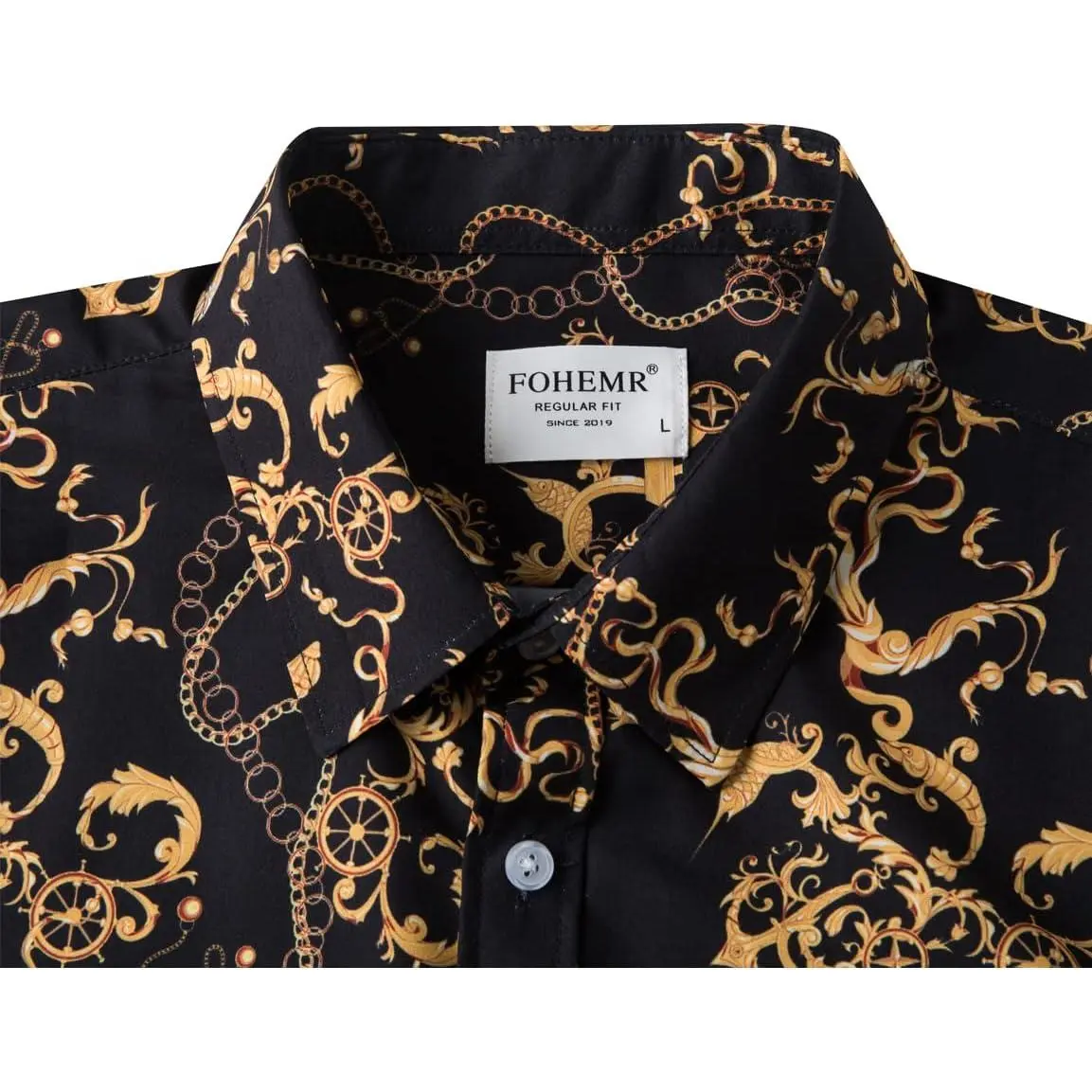 Mens Black Gold Dress Shirts Luxury Short Sleeve Chain Print Shirt Baroque  Casual Button Down Design Buchona Shirts - TikTok Shop