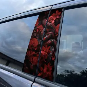 Snake & Flower Pattern Car Window Sticker, Car B-pillar Sticker, Car Exterior Decoration Accessories, Universal Car Decorative Sticker