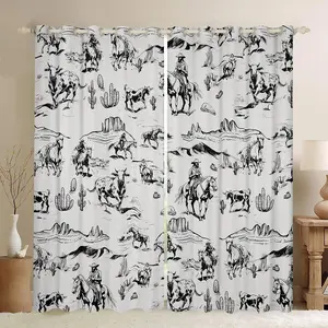 Western Decor Curtains for Bedroom Living Room,Wild West Cowboy Blackout Curtains, Rodeo Cowboy Style Darkening Drapes,Decor White Window Treatments