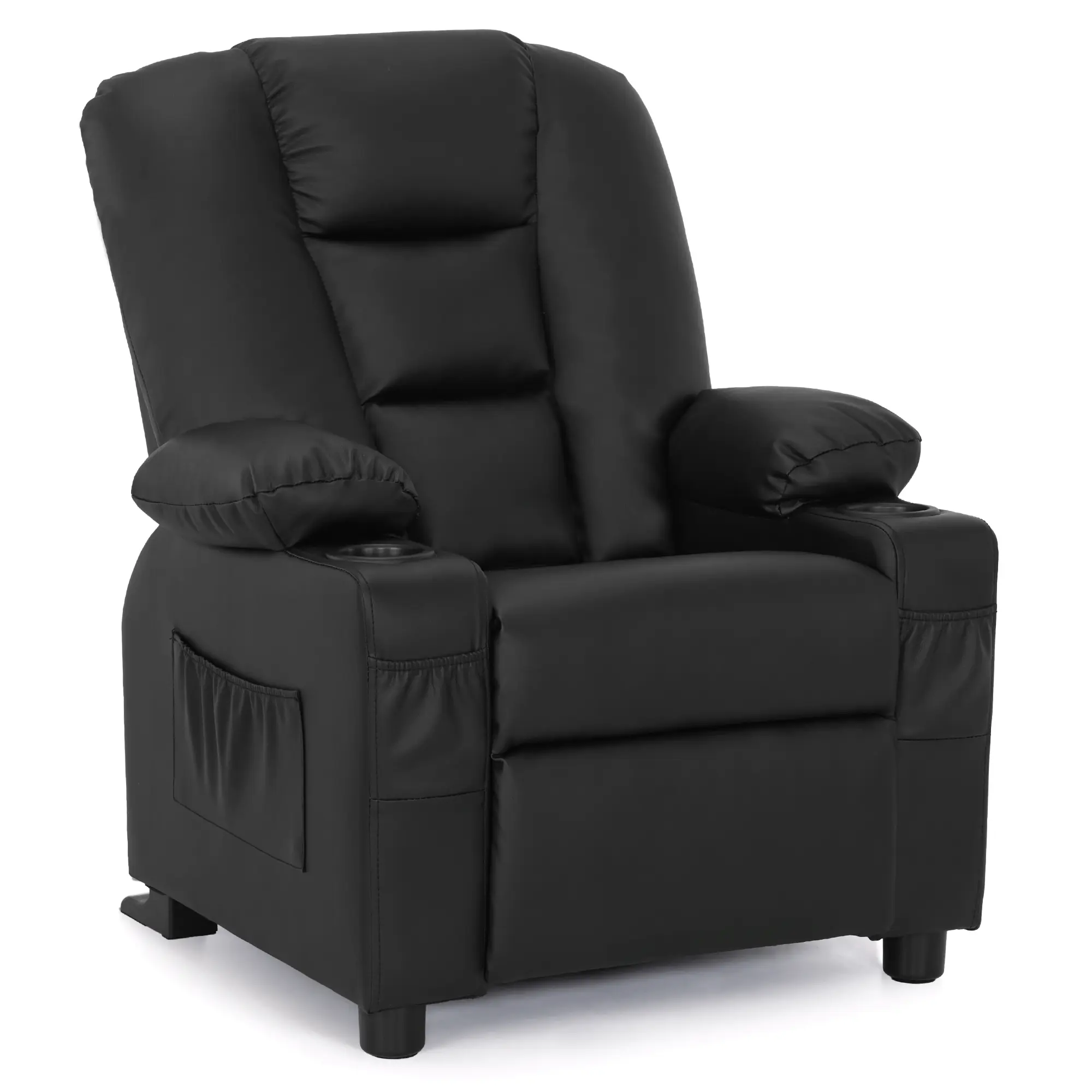 Model 7322 Faux Leather (PU Leather) Single Seat Armchair for Big Kids - Lazy Recliner Chair, Comfy Reading Chair, Durable Seating with 2 Cup Holders
