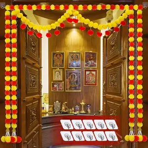 Artificial Marigold Garland for Decoration - 6PCS 5FT Marigold Flowers Bandarwal Toran Door Porch Wall Valance Indian Diwali Mandir Pooja Decor Mandap Wedding Party Backdrop Ornament