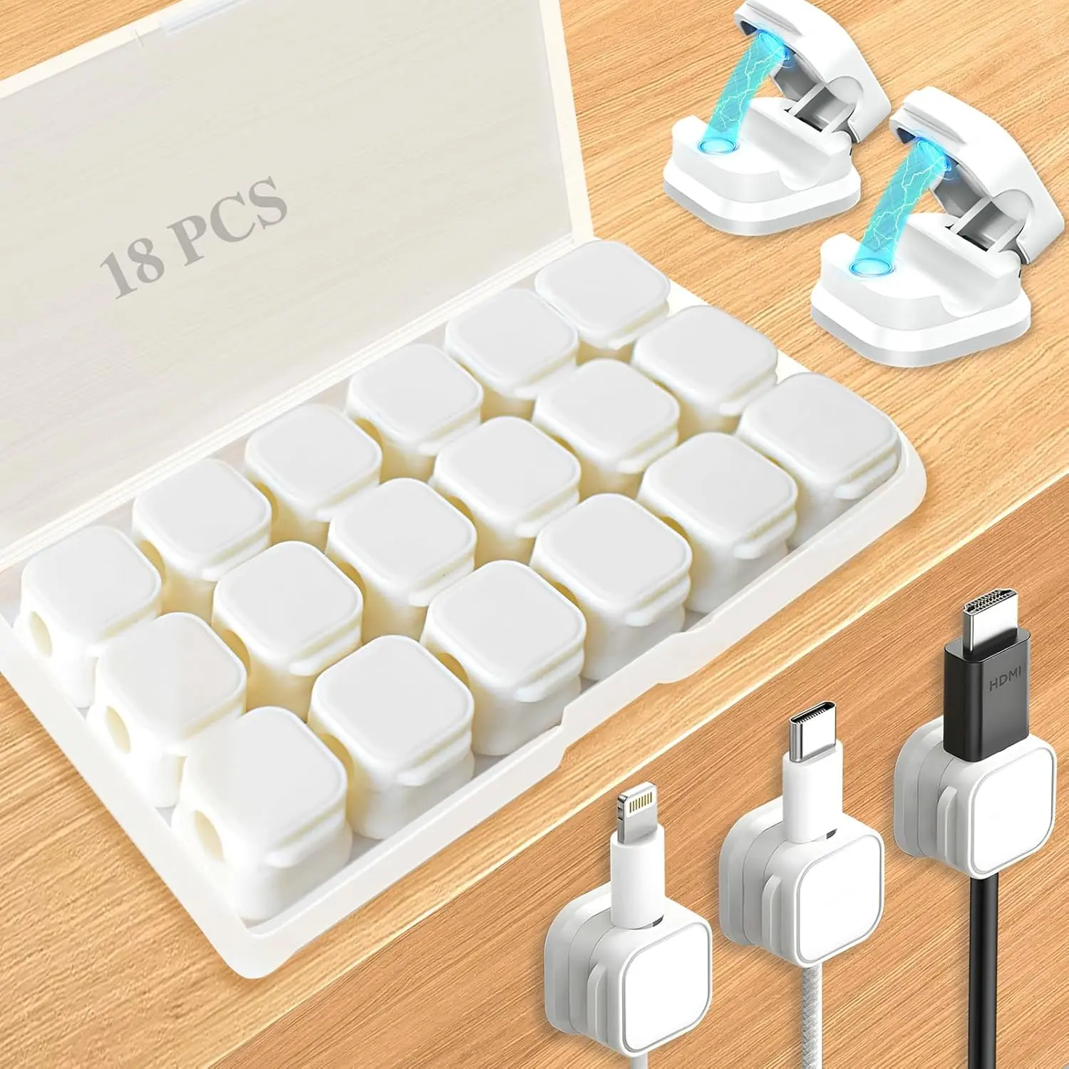 18 Pack Cord Organizer Holder,Magnetic Cable Clips Management,Easy Strong Adhesive Phone USB Charger Cord,Hide Or Organize Desk Cable for Kitchen,Office,Car,Nightstand（White
