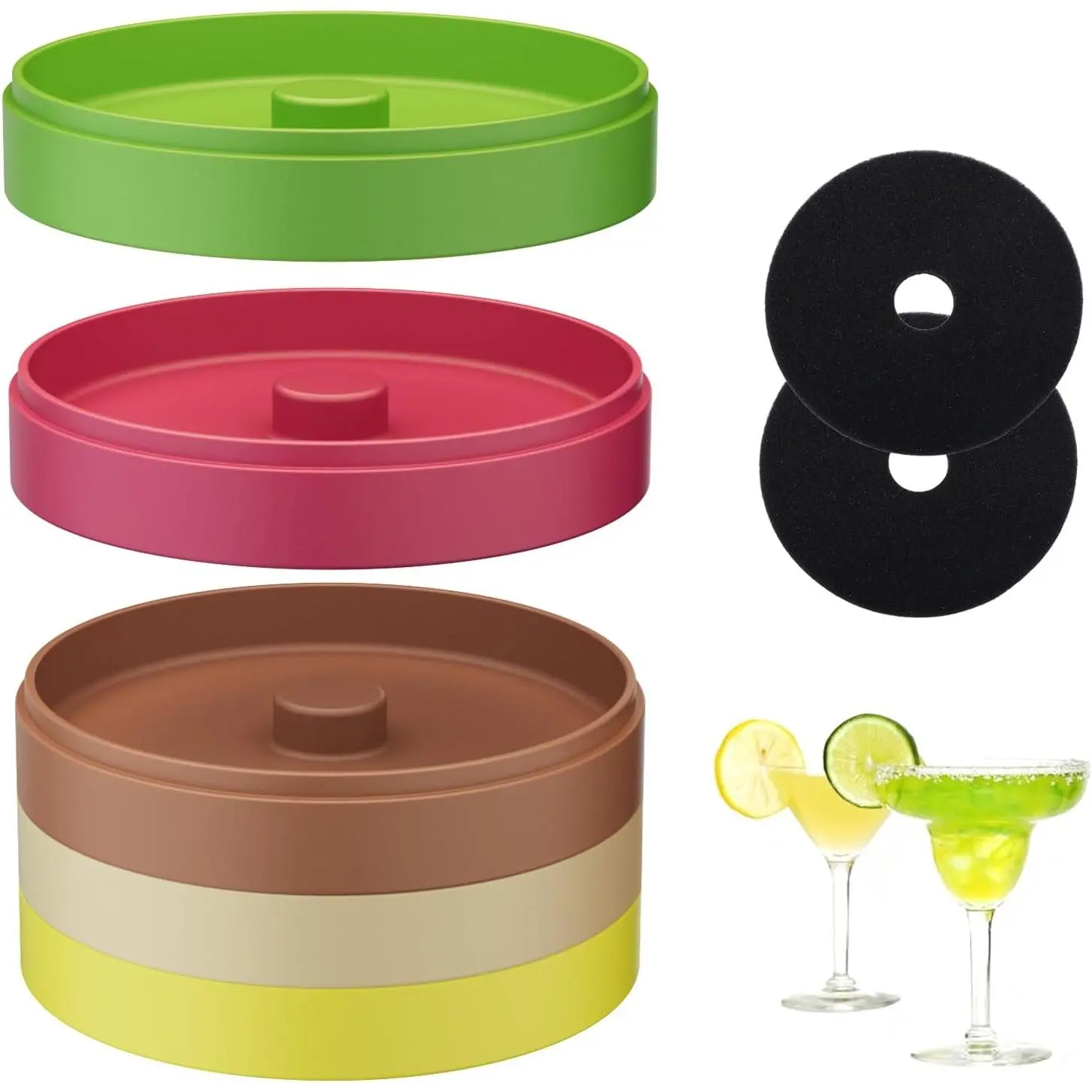 Margarita Salt Rimmer Set with 5-Tier Design, Durable Multi-Use Rimmer for Salt, Sugar, and Lime Juice, Bar Tool Includes 2 Sponges, Sugar Rimmer