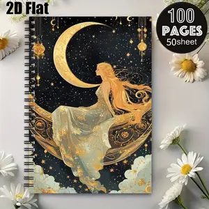 1 Spiral Coil Notebook 5.7x8.26 inch, Moonlit Starry Design, Durable Binding, Perfect for Journaling, Study Notes, Travel Diaries, Birthday Gift, Christmas Present, Back to School Supplies, Daily Planner for Teens and Adults [2D] Flat
