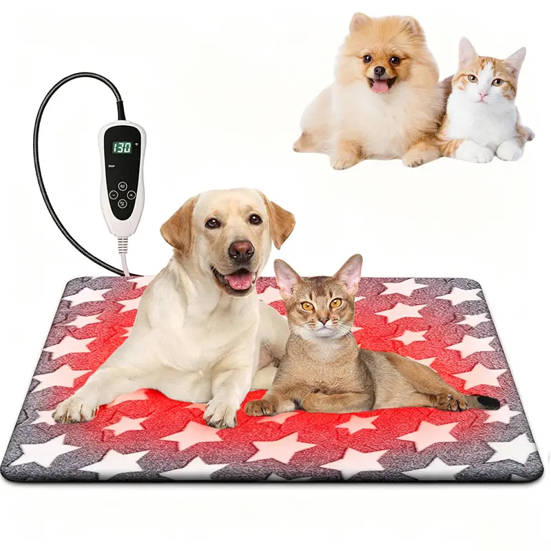 Pet Heating Pad for Dogs & Cats, Electric Heating Pad with 18x18in & 28*18in & 35*24in, Temperature Adjustable Heated Bed Mat with Timer Waterproof Indoor Warming Pad Chew Resistant Cold 12 Levels 80-130℉