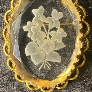 Vintage Encapsulated Flower Golden Brooch Pin Mom’s Gift Signed W Germany .