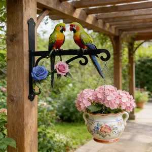 Metallic Colorful Parrot Wall Outdoor Hanging Decor, Rustproof Sunscreen, Ideal for Garden Courtyard Corridor, Includes Installation Screws