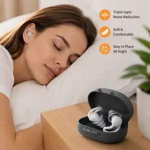 2 Counts, Soft Silicone Noise Reduction Earplugs, 3 Layer Sealed Shark Fin Design Anti-fall Ear Plugs for Sleeping Daily Work Travel Use