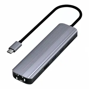 Type-C Docking Station, USB HUB with USB 3.0 RJ45 Gigabit Ethernet Port, Multifunctional Adapter for Headphone, Laptop, USB Flash Drive, Game Console