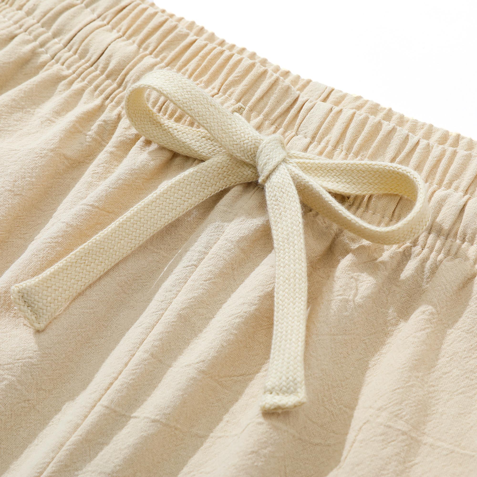 3-Pack Men’s Linen-Cotton Cropped Pants, Loose Fit, Elastic Waist, Drawstring, Breathable Summer 3/4 Shorts