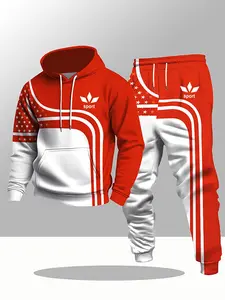 Men's fashionable casual hoodie set with trendy brand letter print, perfect for autumn fashion Tracksuit Set, Athletic Tracksuit Set