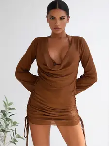 Women's 2-Piece Tulle Cover-Up Lace-Up Bikini, Brown, Unique Design Sexy Swimwear for Sports & Outdoor Activities