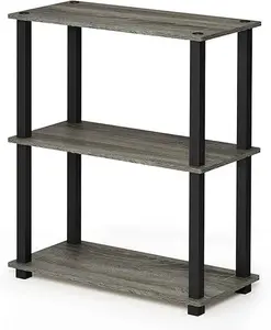 3-Tier Compact Multipurpose Shelf Display Rack with Square Tube, French Oak Grey/Black