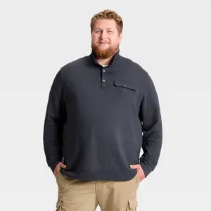 Men's Big & Tall Comfort Wear Quilted 1/4 Snap Pullover - Goodfellow & Co Gray 3XL