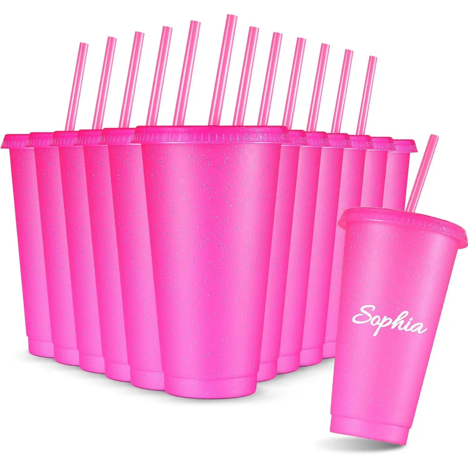 12 Pcs Reusable Glitter Cups with Lids and Straws 24 oz Plastic Tumbler  Iced Coffee Cup Travel Mug for Smoothie Juices Birthdays Sleepover Party  Supplies for Girls (Hot Pink) - TikTok Shop